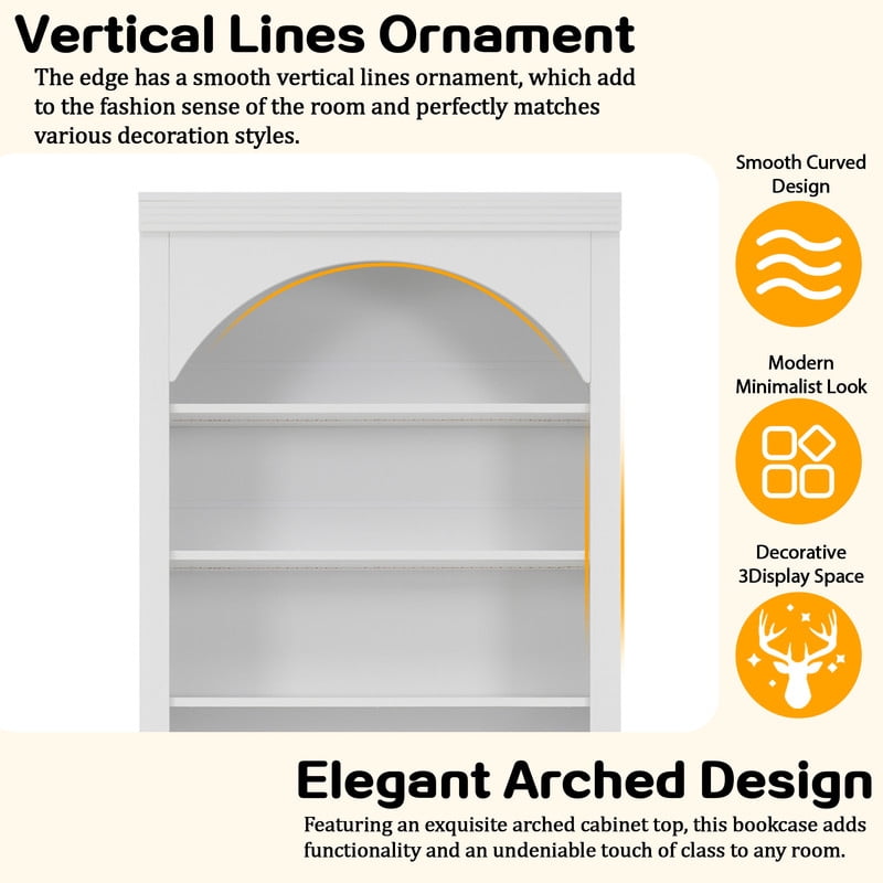 2-Door Wooden Display Bookshelf Office Hutch, Bookcase with 4-Layer LED Lighting Shelves, Storage Cabinet with Adjustable Shelf