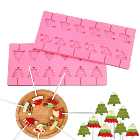 

Grofry 1 Set Lollipop Mold Easy to Demold Non-stick Silicone Food Grade Materials 12 Cavity Chocolate Mold for Home Christmas Tree