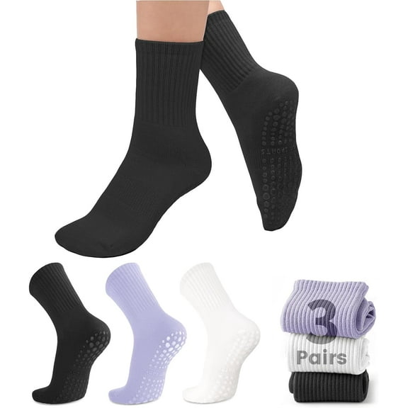 3 Pairs Grip Pilates Socks Non-Slip Yoga Socks for Women Pilates, Pure Barre, Barefoot Workout, Pregnancy, Hospital