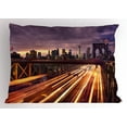 thumbnail image 1 of City Pillow Sham Brooklyn Bridge at Night Car Traffic in New York United States Transport, Decorative Standard King Size Printed Pillowcase, 36 X 20 Inches, Lilac Dark Orange Yellow, by Ambesonne, 1 of 2