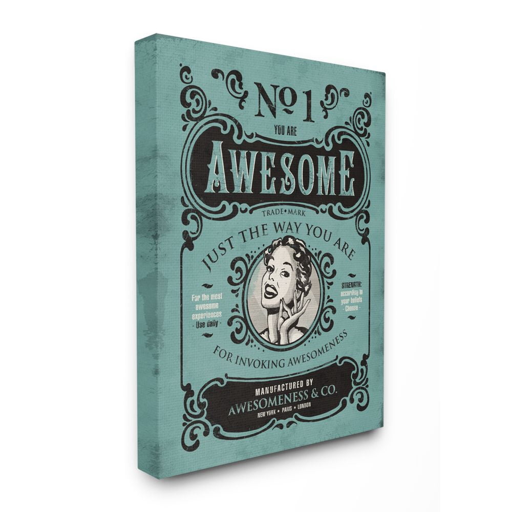 Stupell Industries You Are Awesome Vintage Comic Book Funny Blue Design Canvas Wall Art by Ester Kay