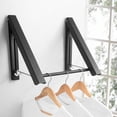 thumbnail image 1 of PNNJI Clothing and Closet Storage and Organization, Laundry Room Drying Rack Wall Mounted Clothes Hanger Folding Clohes Wall Hanger Home Storage Organizer 2 Racks With Rod, Black-P, 1 of 8
