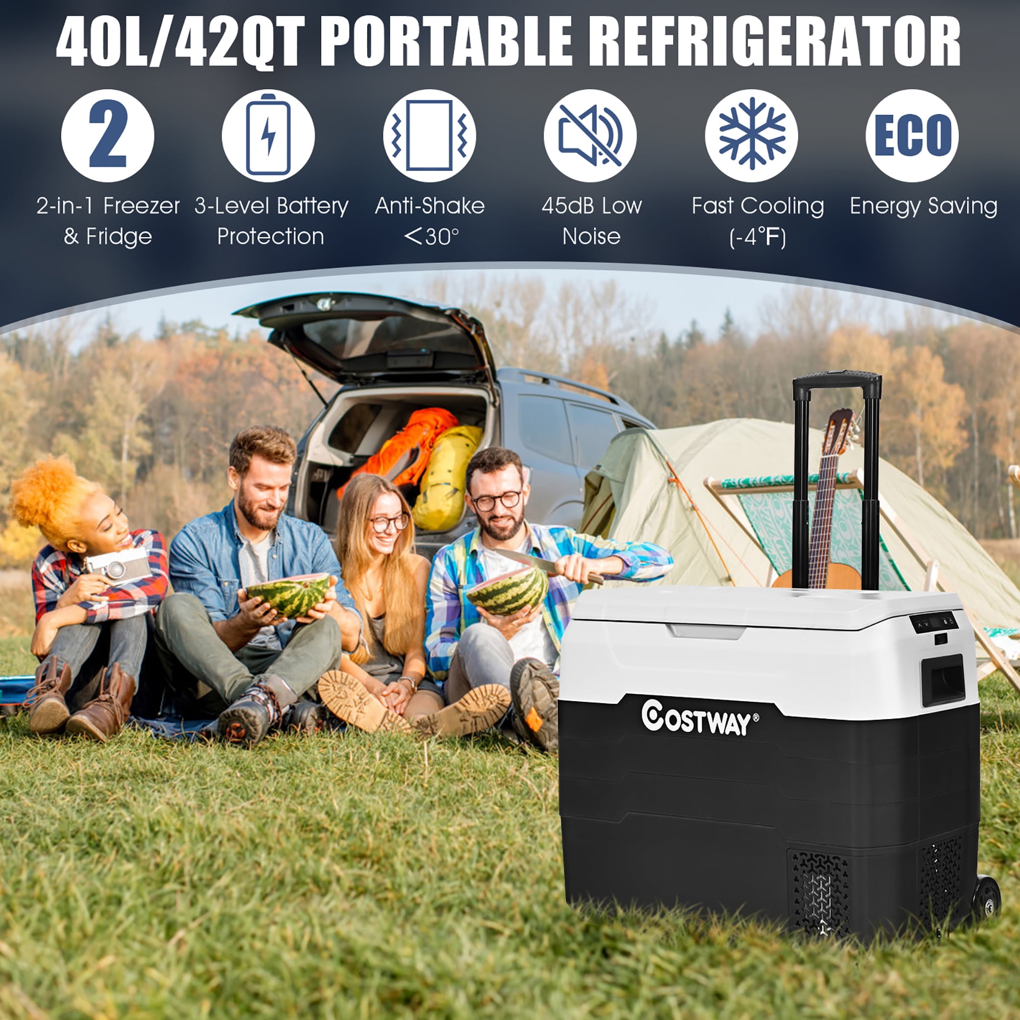 Costway 42 QT Portable Car Refrigerator Dual-Zone Car Cooler White