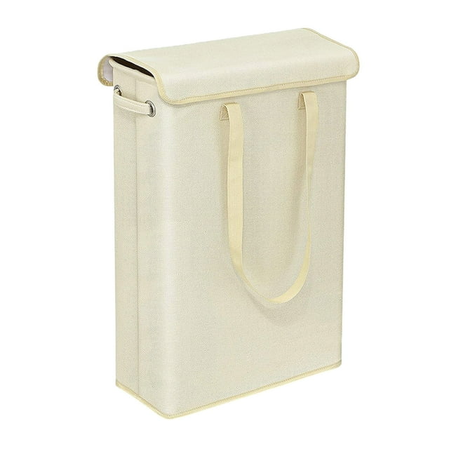 ¡Ahorros de verano! Cesta para la ropa sucia Pretxorve con tapa, alta y delgada, con asas, con forro, para baño, dormitorio, organización y almacenamiento, color blanco.