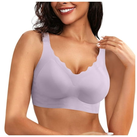 Zshosam Womens Seamless Bras No Underwire Scalloped Push up Bras Soft Wireless Comfort Bralettes Full Coverage Everyday Bra(Purple XXXXL)