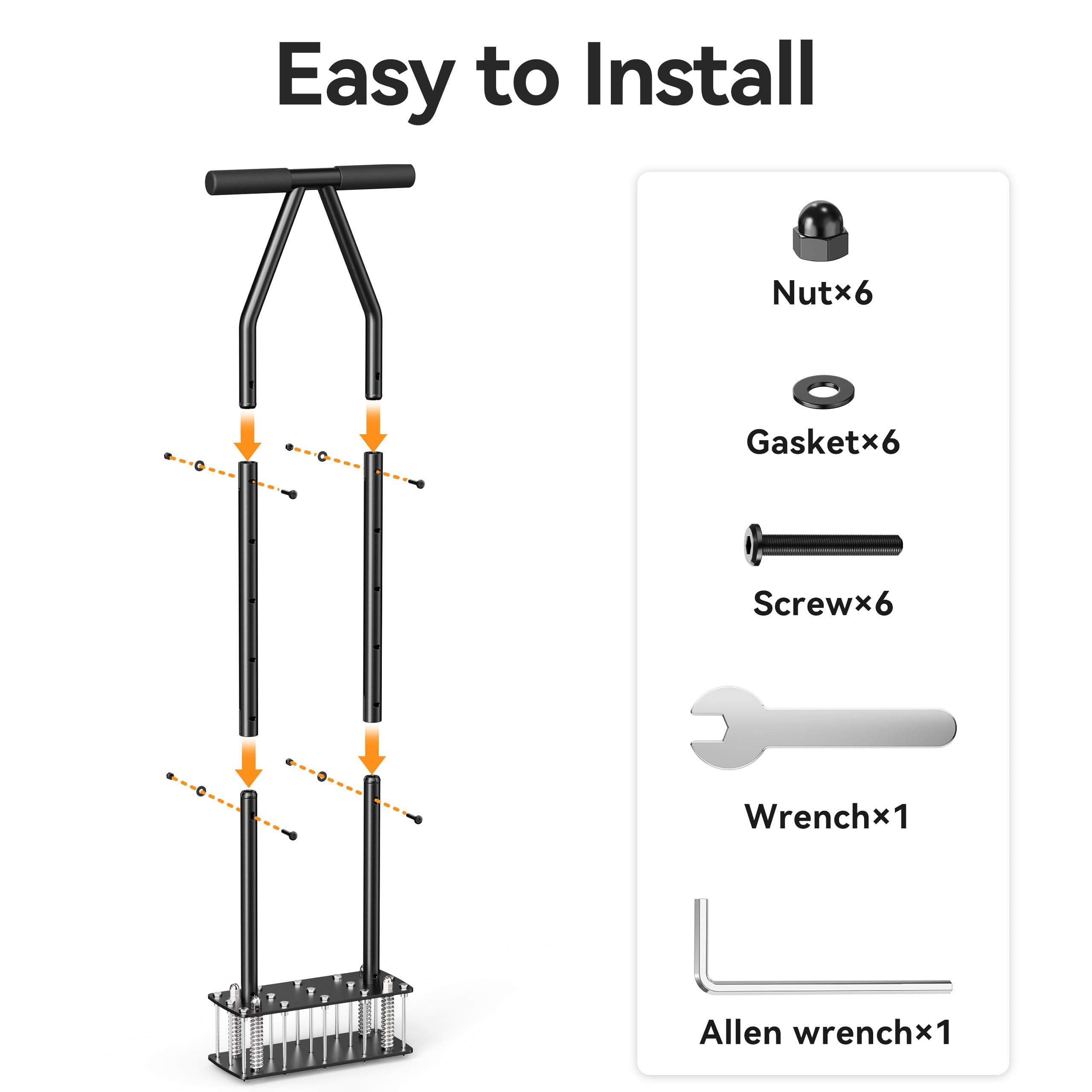 Knee-friendly Manual Lawn Aerator Tool - 15 Heavy-duty Steel Spikes Spring-loaded Auto-clean Design  Pre-assembled For Soil Loosening & Garden/yard Aeration