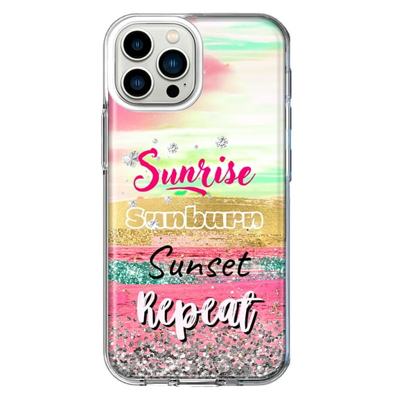 MUNDAZE Apple iPhone 12 Pro Shockproof Clear Hybrid Protective Phone Case Summer Brush Strokes Sunrise Sunburn Sunset Repeat Cover