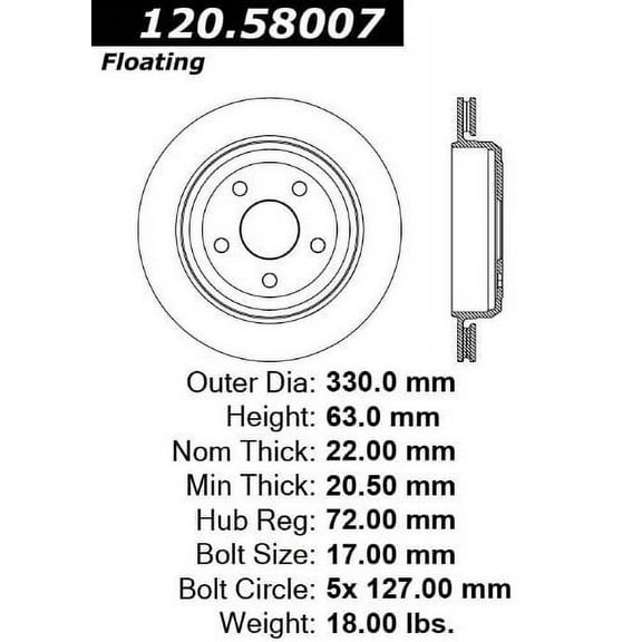 Centric 120.58007 Premium Brake Rotor Fits select: 2014-2015 JEEP GRAND CHEROKEE LIMITED, 2016 JEEP GRAND CHEROKEE