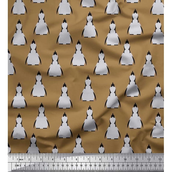 Soimoi Polyester Crepe Fabric Penguin Ocean Fabric Prints by Yard 52 Inch Wide