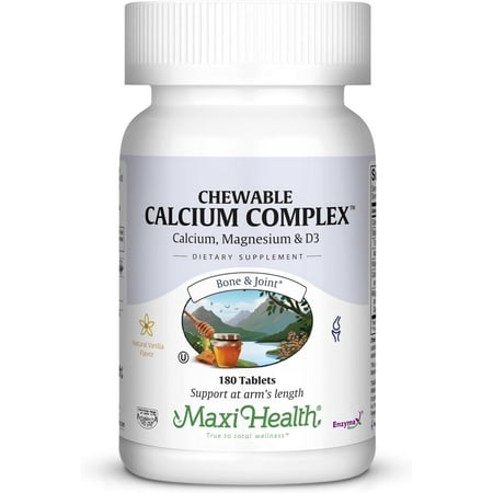 Maxi Health Chewable Calcium Complex – Bone, Joint & Teeth Support – Vanilla Flavor – 180 Chewables – Kosher