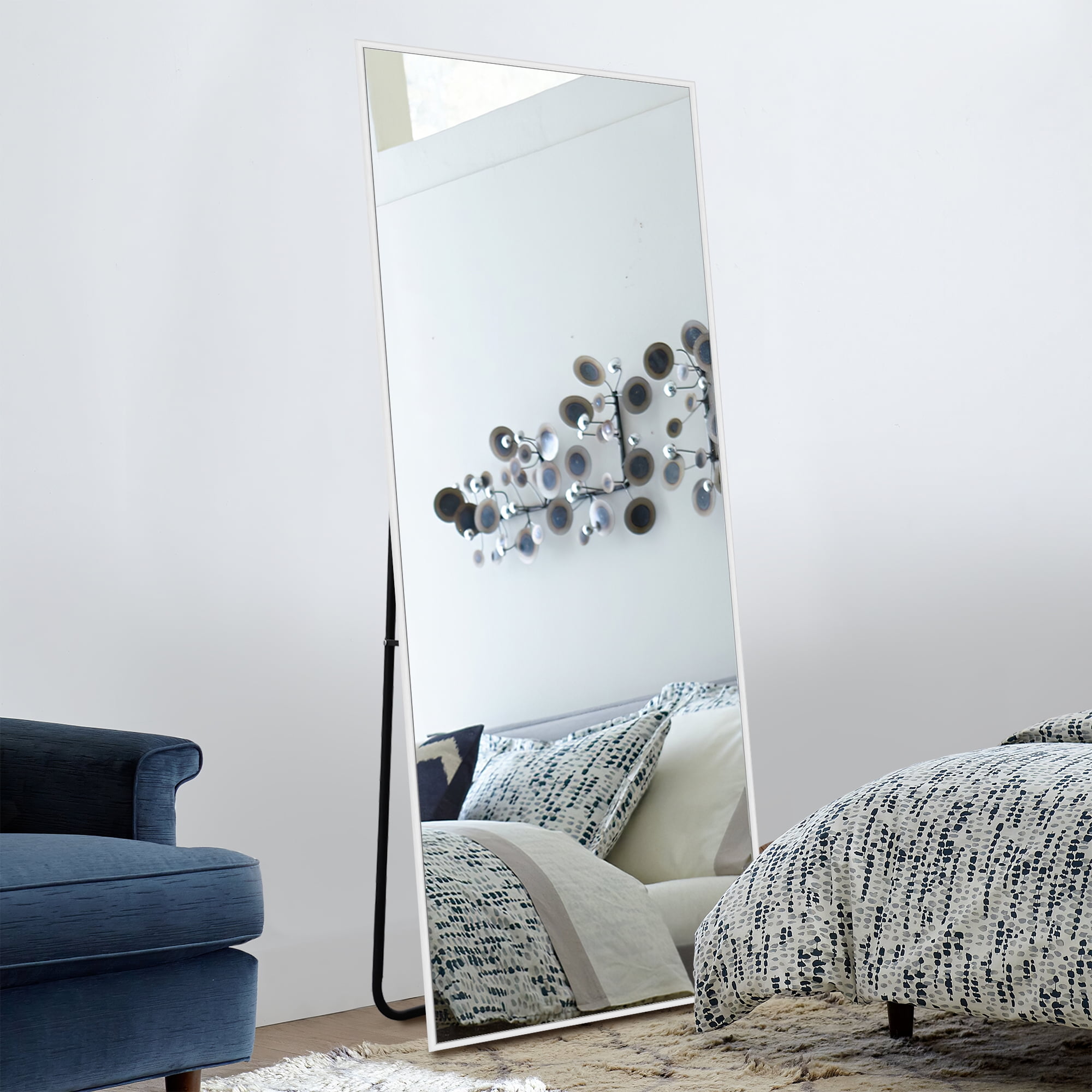 55"x20" Full Length Mirror with Stand Rectangle Floor Mirror Elegant White