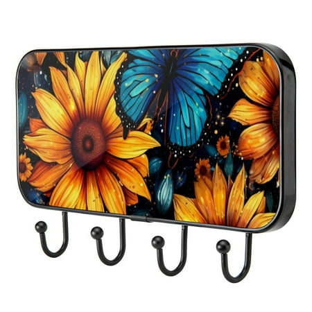 

Starry Sunflower Butterfly Self Adhesive Towel Coat Wood Iron Hooks for Home Keys Door Outdoor Home Improvement Utility Hook