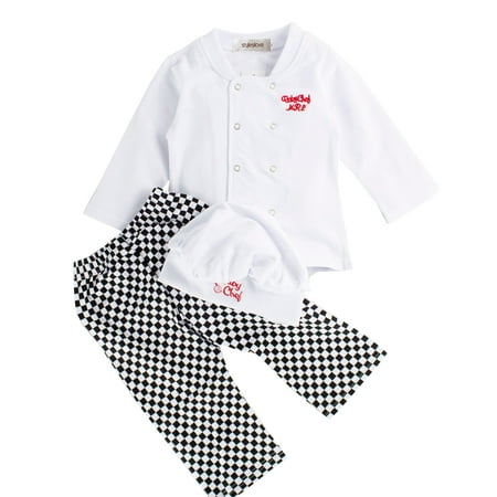 StylesILove Infant Toddler Baby Unisex Cook Chef Costume, Pants sand Hat 3-pc (95/18-24 Months)