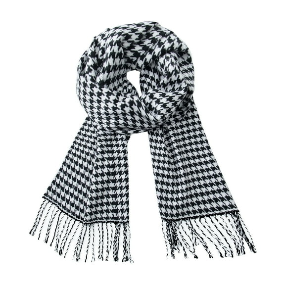 Calvin & Olivia Ultra-Soft Comfort Feel Unisex Winter Solid Plain Scarves Wool Feel Classic Super Soft Luxurious Scarf Black White Houndstooth Check