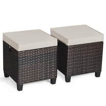 Spaco 2 Pieces Outdoor Patio Rattan Ottoman Set with Removable Cushions for Garden, Balcony, Poolside, Beige