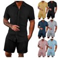thumbnail image 3 of Short Sets for Men Short Sleeve Button Down Collared Shirt and Bermuda Shorts 2 Piece Matching Set Beach Outfit Set, 3 of 6