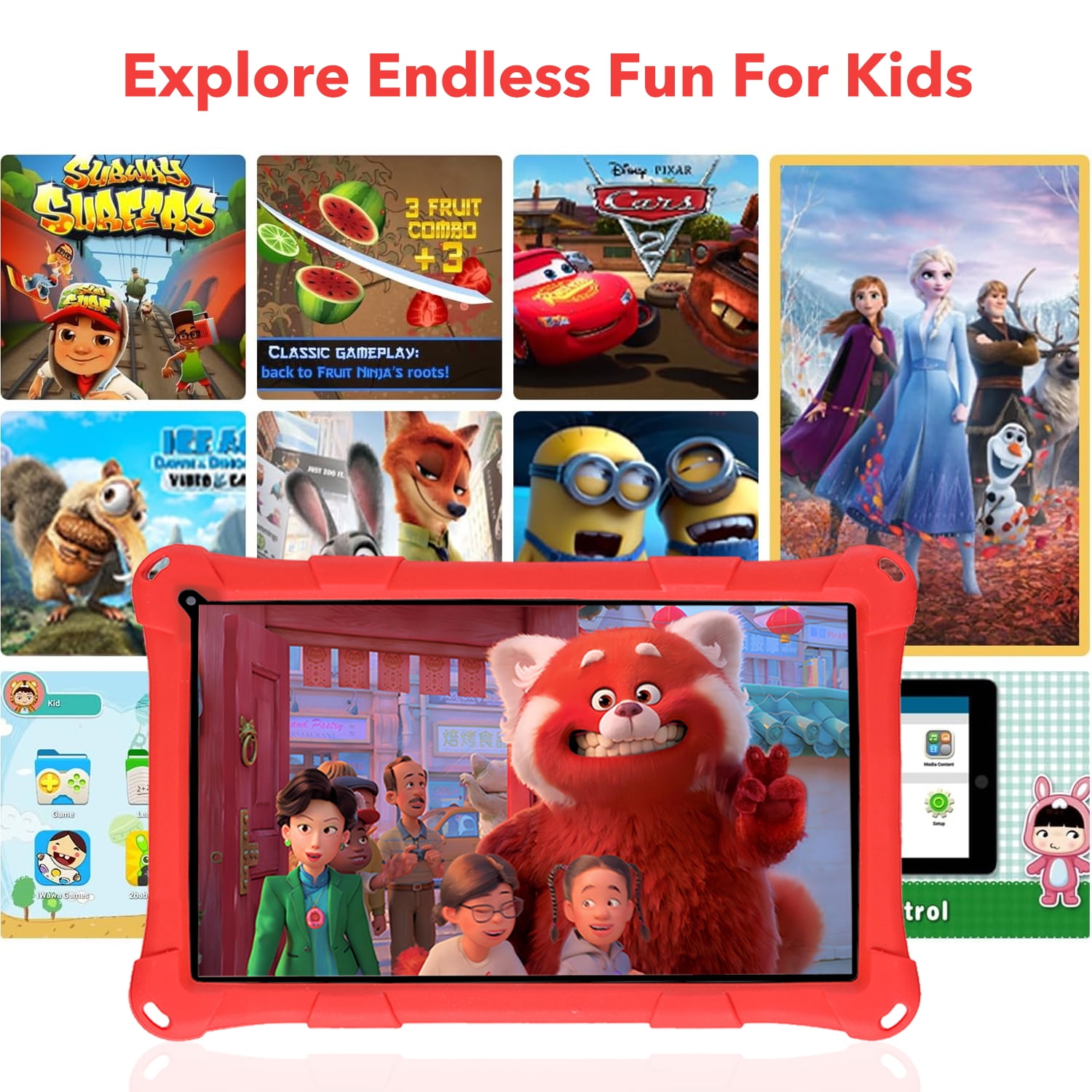 Thunrlge Kids Tablet, 7-Inch Kids Tablet, Android Tablet, 3+5 RAM 64GB ROM (TF CARD 256GB) Google Certified, Kids Software Pre-Installed, WiFi, Shockproof Case, Gift for kids, (Red)