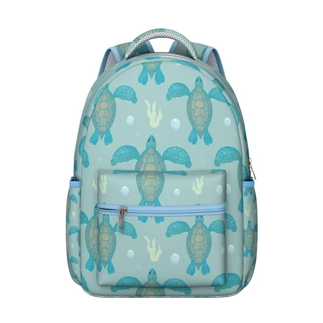 Cartoon Sea Turtle and Coral Reef Student Backpack Durable Waterproof School Bag, Adjustable Straps, Breathable Foam Padding, Large Capacity for Outdoor Activities and Beach