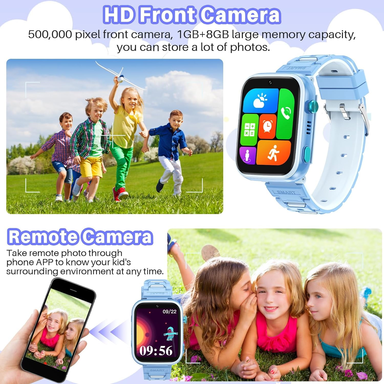 SHANNA 4G Smart Watch for Kids, GPS Tracker Watch, 2- Way Calling, Camera, SOS, WiFi, Touch Screen Kids Phone Watch for 4-12 Boys Girls Gifts, Blue