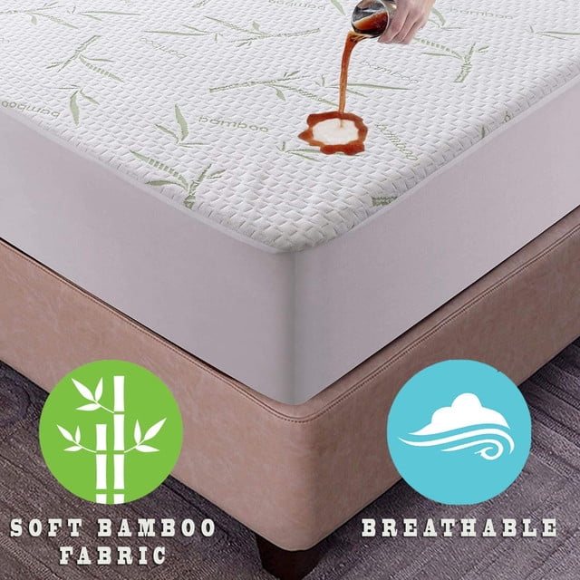 Waterproof Bamboo Mattress Pad Cover, Fitted Mattress Topper WaterProof