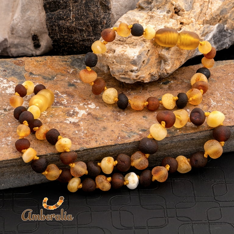Amberalia Set of Amber Necklace 13 inch 33cm Ands Amber Bracelet 5.5 inch 14cm Genuine Baltic Amber Lab Tested Raw Multicolor Adult Unisex Size
