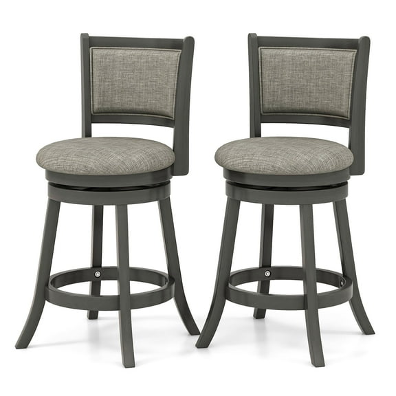 Gymax Swivel Bar Stools Set of 2 w/ Soft-padded Back & Seat Sturdy Wooden Frame