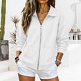thumbnail image 3 of Evdexr Full Zip Up Sweatshirt Women Long Sleeve Collared No Hood Jacket Oversized Loose Casual 2026 Fall Winter Sweaters with Pockets White 2XL, 3 of 6