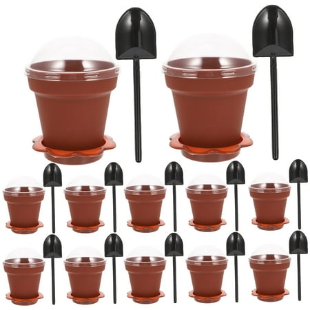 

NUOLUX 30pcs Flowerpot Cake Cups with Lid Shovel Scoop Bottom Tray Plastic Yogurt Cup Dessert Container for Ice Cream Mousse