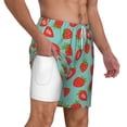 thumbnail image 3 of Picia Hand Drawn Strawberry pattern Mens Swim Trunks with Compression Liner Stretch Beach Shorts Quick Dry with Zipper Pockets No-Chafing Board Shorts-Small, 3 of 9