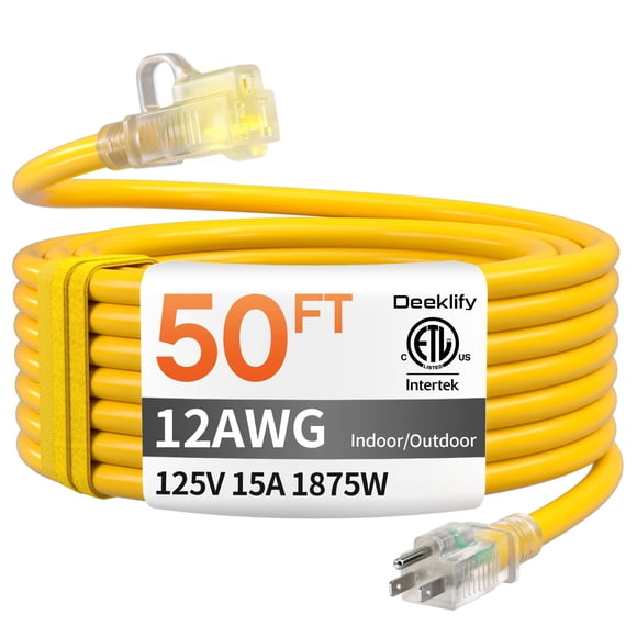 Cable de extensión Deeklify calibre 12, 15 m, impermeable, con luz indicadora