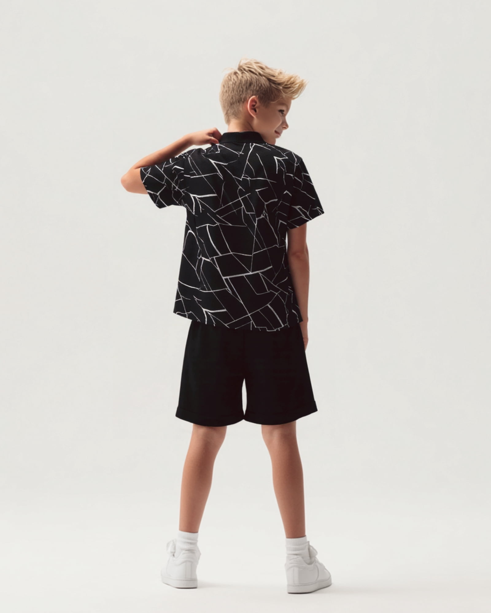 Big Boys Kids Boys Clothes Geographical Printing Summer Turn-down Collar Shirt Elastic Shorts 2Pcs Outfits Set Black 11-12 Years