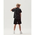 thumbnail image 3 of Mikrdoo Big Boys Kids Boys Clothes Geographical Printing Summer Turn-down Collar Shirt Elastic Shorts 2Pcs Outfits Set Black 7-8 Years, 3 of 10