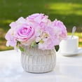 thumbnail image 2 of Enova Home Mixed Artificial Silk Hydrangea and Roses Faux Flowers Arrangement in Ceramic Pot for Home Office Wedding Decoration (Pink), 2 of 4