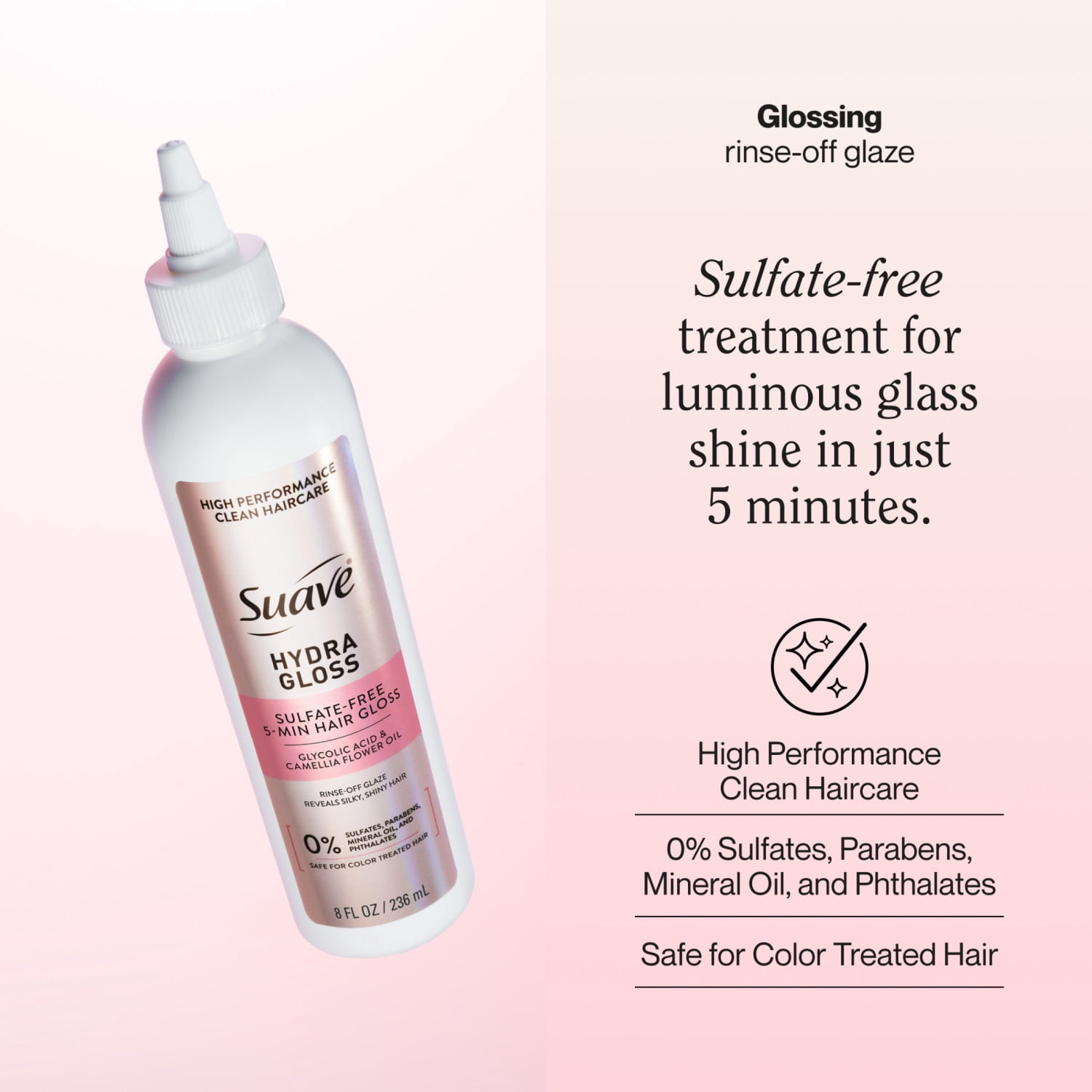 Suave Hydra Gloss Sulfate Free, Rinse Off Glaze for Shiny Hair, 8 FL OZ