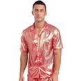 thumbnail image 3 of iiniim Mens Short Sleeve Shiny Button up Blouse T Shirt for Party and Clubbing Hot Pink XXL, 3 of 7
