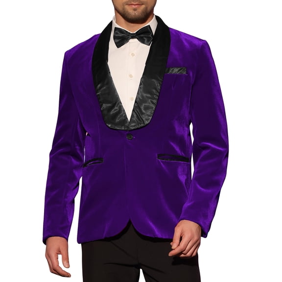 INSPIRE CHIC Velvet Tuxedo Blazers for Men's Shawl Lapel Formal Wedding Sports Coats M Purple