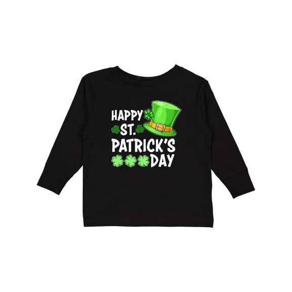 Inktastic Happy St. Patrick's Day Green Hat and Clovers Boys or Girls Long Sleeve Toddler T-Shirt