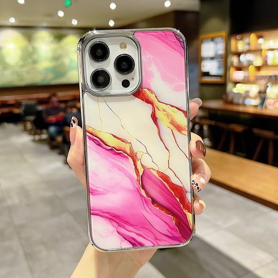 SaniMore for iPhone 14 Pro 6.1" 2022 Case, Shockproof TPU Bckplane Marble Pattern Stylish for Girls Women Plating Design Anti-drop Slim & Lightweight Anti-slip Bumper, Pattern-D