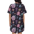 thumbnail image 6 of Fuzoiu Roses Flowers Print Women's Short-Sleeved Pajama Set,Lounge Sleepwear Set,Womens Pajama Sets 2 Piece,Button-Up Top and Shorts with Pockets-Medium, 6 of 7