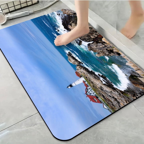 1pc Coastal Lighthouse Landscape Bathroom Rug Bathroom Decor and Accessories- Durable,Anti Slip,And Quick Drying,Suitable For Indoor/outdoor Use - Perfect For Bathrooms,Bedrooms,Kitchens