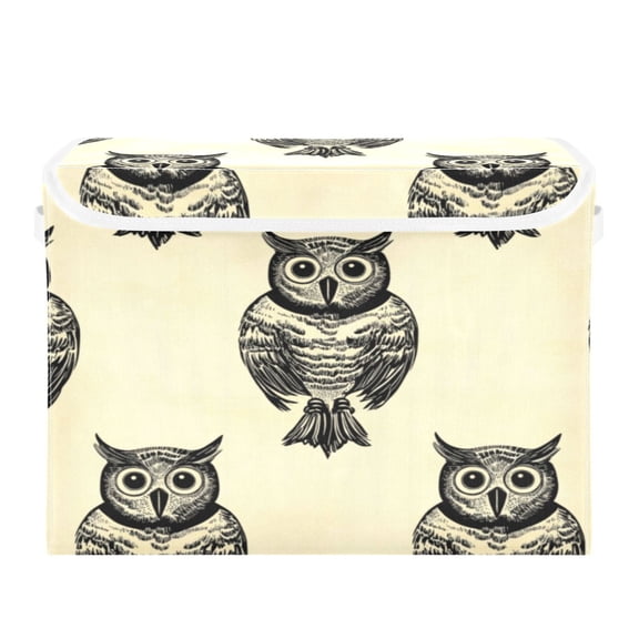 Storage Box With Lid 16.5x12.6x11.8In Foldable Stacked Household Storage Box Black Cartoon Owl