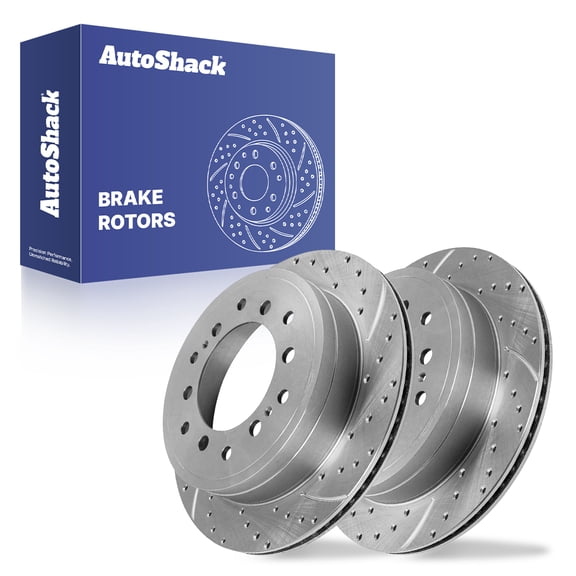 AutoShack Rear Vented Drilled & Slotted Silver Zinc Coated Brake Rotors 2-PC Set Replacement for 2010-2024 Toyota 4Runner 2010-2023 Lexus GX460 SilverShield Pro 12.28" (312 mm)