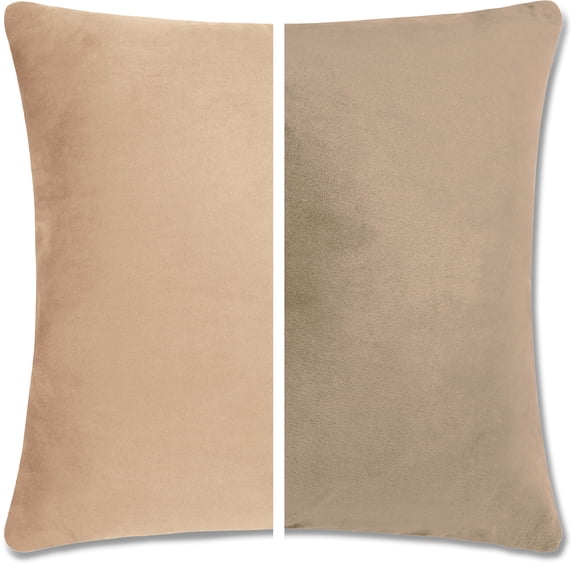 22" x 22" Throw Pillow - Cowboy Taupe: 2 PCS / 4 Sided. Luxurious Premium Down Alternative Fill w/ Reversible Cover Microsuede/Microplush Fabric. Forever Fluffy, Beautiful & Supportive. Soft & Comfy.