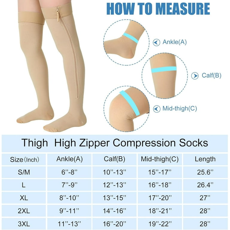Zipper Footless Thigh High Compression Stockings Zipper