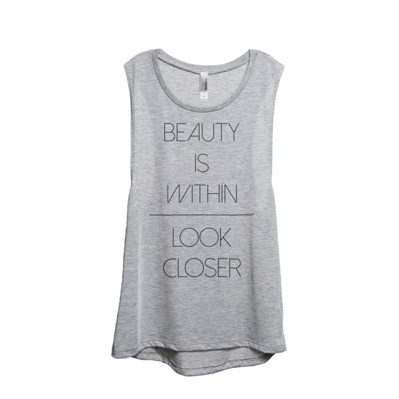 Thread Tank Beauty Is Within Women's Sleeveless Muscle Tank Top Sport Grey Small