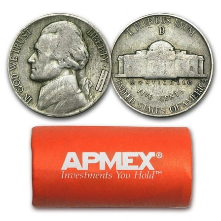 U.S. Mint 35% Silver War Nickels, $1 Face Value, Average Circulated Coins