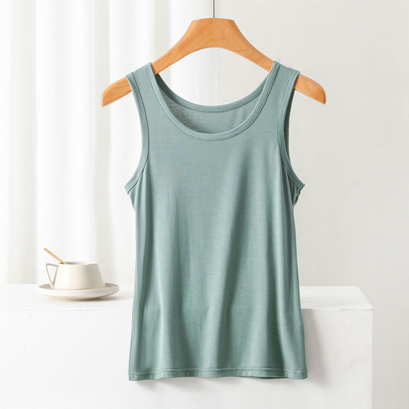 Womens Tank Tops Sleeveless Round Neck T-shirt Solid Color Pullover Home Top Thin Loose Bottoming Shirt - image 2