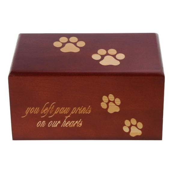 WE-POLUJ Dog Wood Urn Cremation Urn Memorial Gifts Memorial Paw Print Rememberable Urn for Deceased Pet Ashes