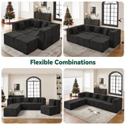 BEHOST 130 6-Piece Modular Sectional Sofa with 2 Movable Ottomans, U-Shaped Cloud Couch for Living Room, Modern Chenille Deep Seat Sofa Set, Flexible Oversized Sleeper Couches, Black