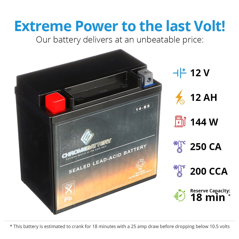 Chrome Battery Ytx14-Bs Motorcycle Battery for Kawasaki 800Cc Vn800-A, B, C, E Vulcan, Classic, Drifter 2000